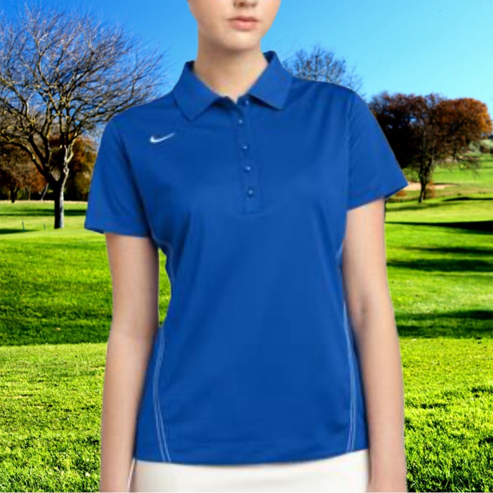 Nike Golf Size SMALL Dri-Fit 5-Button Polo Royal Blue White Topstitching